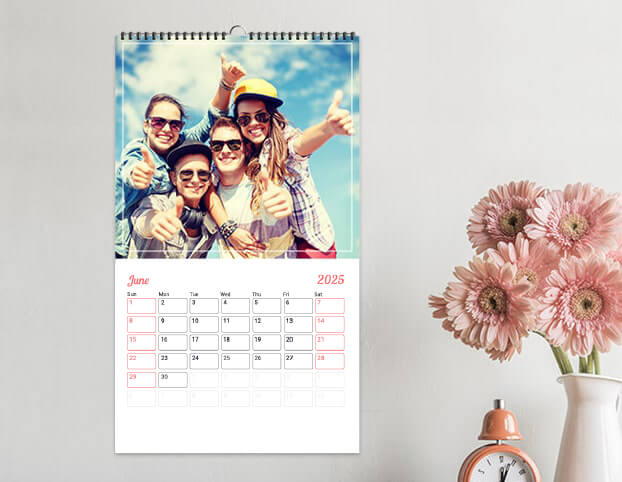 Friend group photo printed on wall calendar